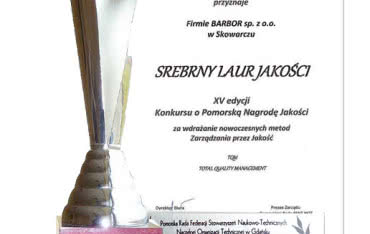 Srebrny Laur Jakości 2011 dla firmy Barbor