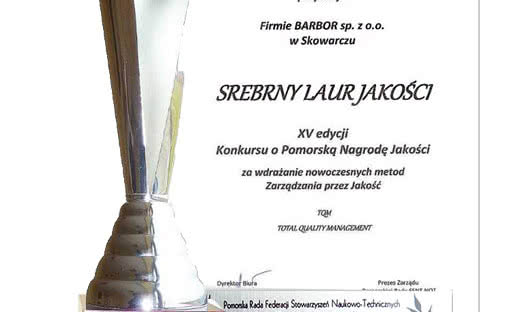 Srebrny Laur Jakości 2011 dla firmy Barbor